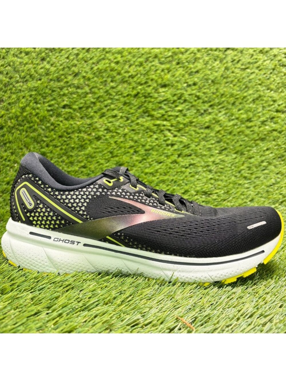 Brooks Ghost 14 Womens Size 8 Black Yellow White Athletic Running Shoes Sneakers